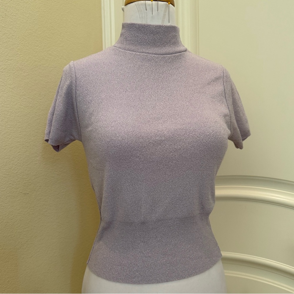 Vintage 90s Trilogy Lavender Short Sleeve knit Turtleneck Sweater Top